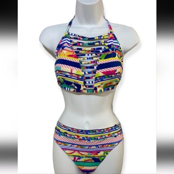 Sunseeker Australia Halter Strappy top Bikini 2 piece Swimsuit classic mid rise - Picture 3 of 16